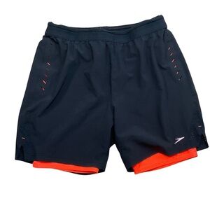 Speedo Lane Hybrid 16” Swim Shorts Black Orange Size Medium